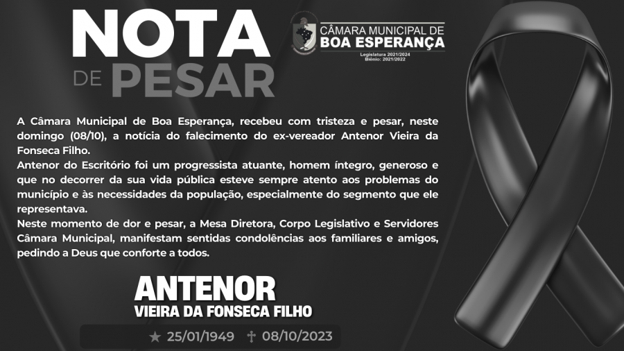NOTA DE PESAR<br />EX- VEREADOR ANTENOR VIEIRA DA FONSECA FILHO